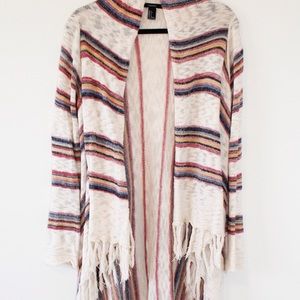 Forever 21 Aztec Boho Long Fringe Cardigan